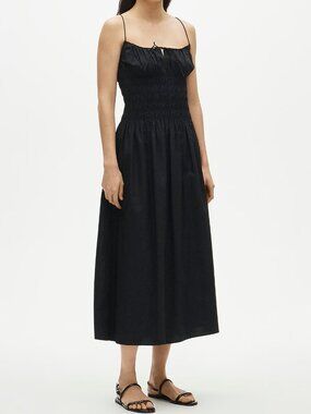 NWT J.Crew Reverie Dress Black Cotton Poplin Smocked Waist Midi Women 2XL cotton